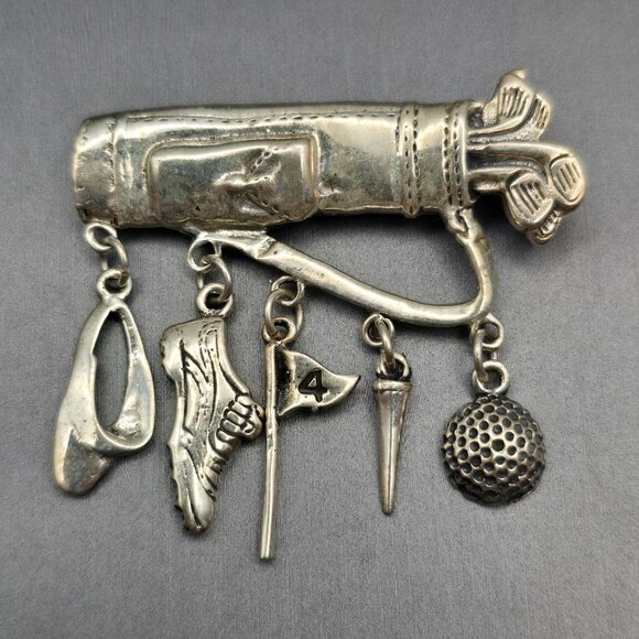 Unbranded Jewelry - VTG Sterling Golf Charm Brooch 925 Silver Clubs & Dangling Mini Charms 17.84g